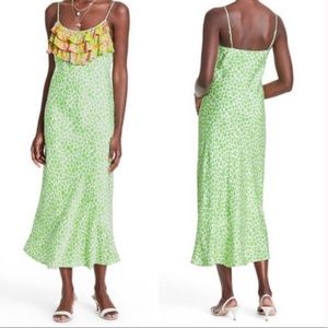 RIXO Yellow & Green Sleeveless Leopard Slip Dress || Size XXS
